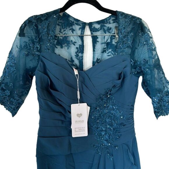 JJ's House Chiffon Ruffle Gown Wedding & Special Occasion Ink Blue Women Size 6 - Picture 2 of 5